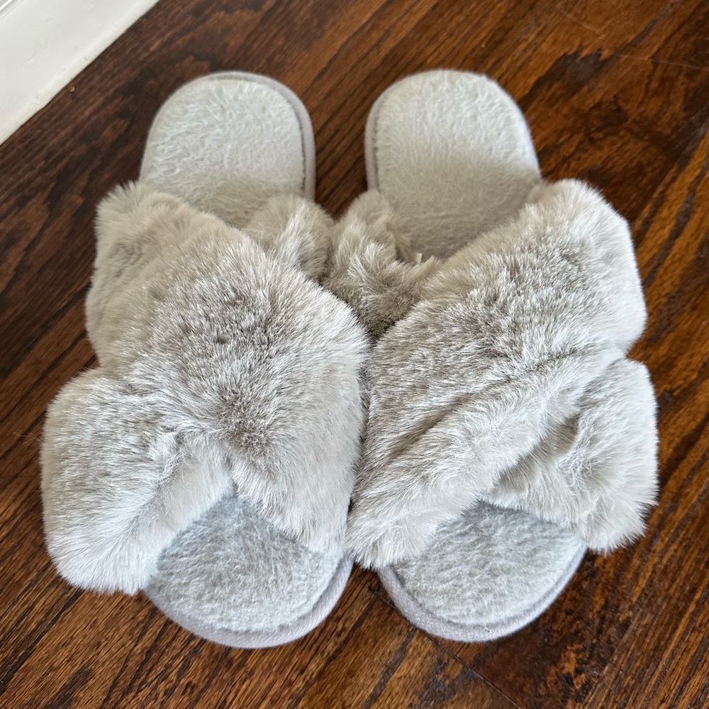 women’s adeline cross grey faux fur slide slipper (9.5-10.5) - rockdove!
